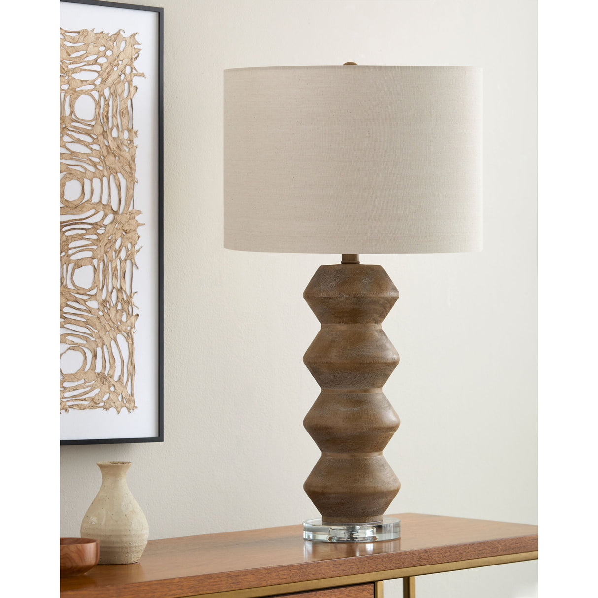 Modern European furniture - Geometrical Base Linen Table Lamp - www.oroa.com | Oroa.com