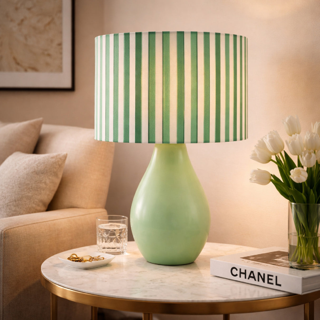 Modern European furniture - Striped Linen Ceramic Table Lamp - www.oroa.com | Oroa.com