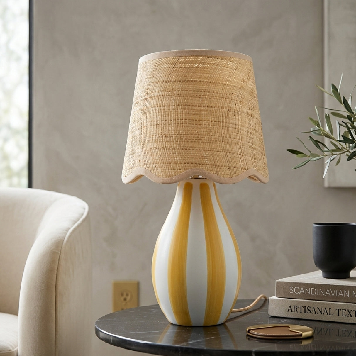 Modern European furniture - Striped Ceramic Seagrass Table Lamp - www.oroa.com | Oroa.com