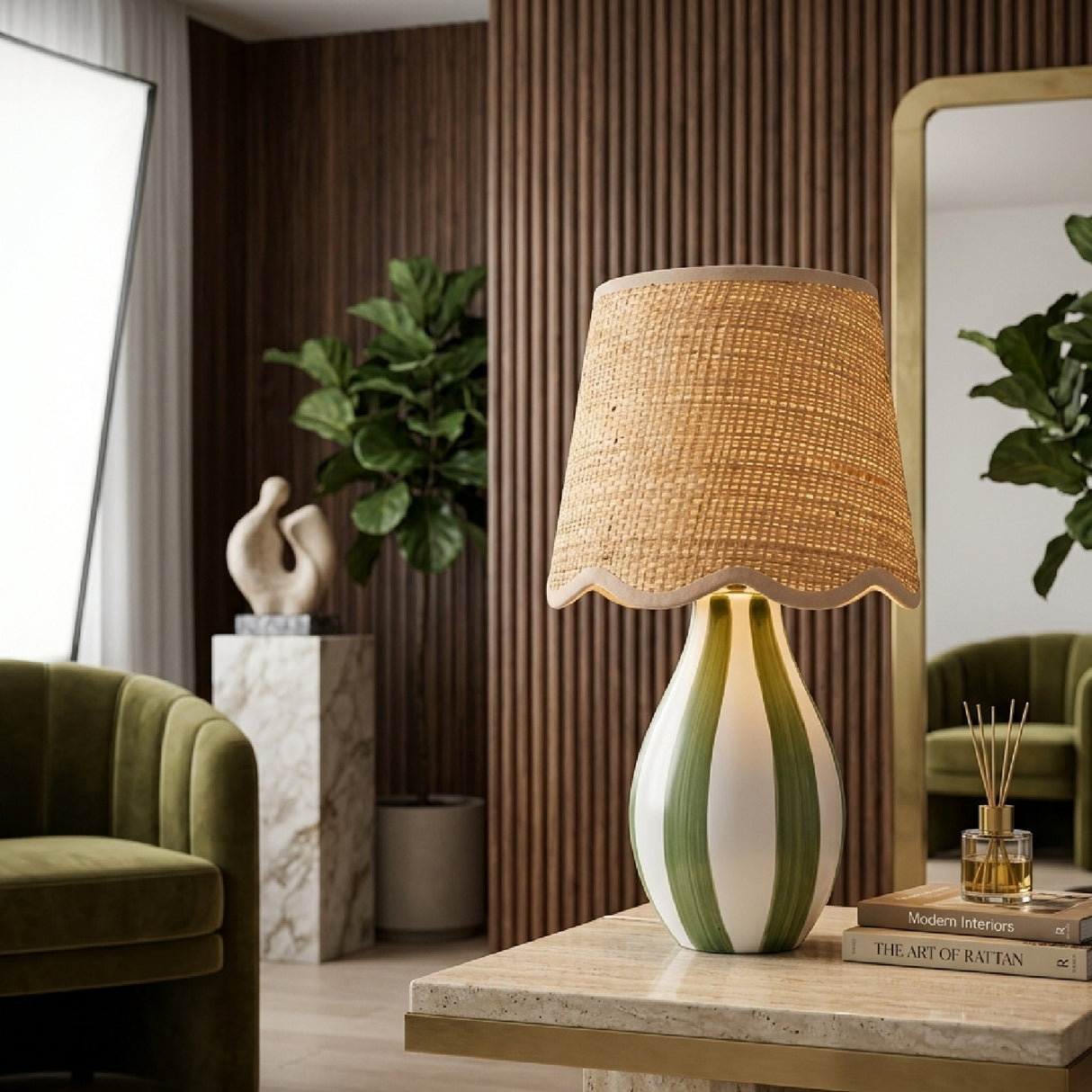 Modern European furniture - Striped Ceramic Seagrass Table Lamp - www.oroa.com | Oroa.com