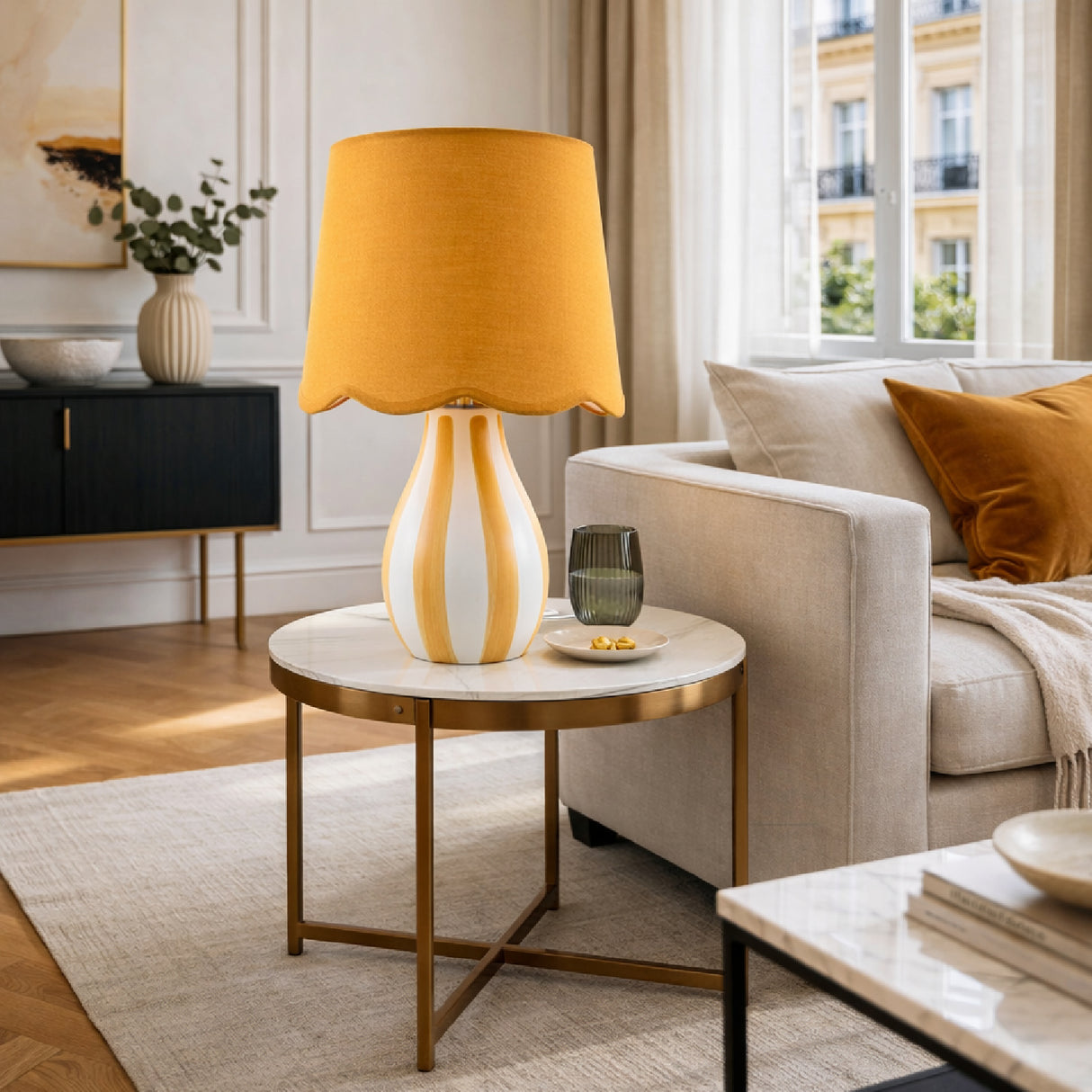 Modern European furniture - Striped Ceramic Seagrass Table Lamp - www.oroa.com | Oroa.com