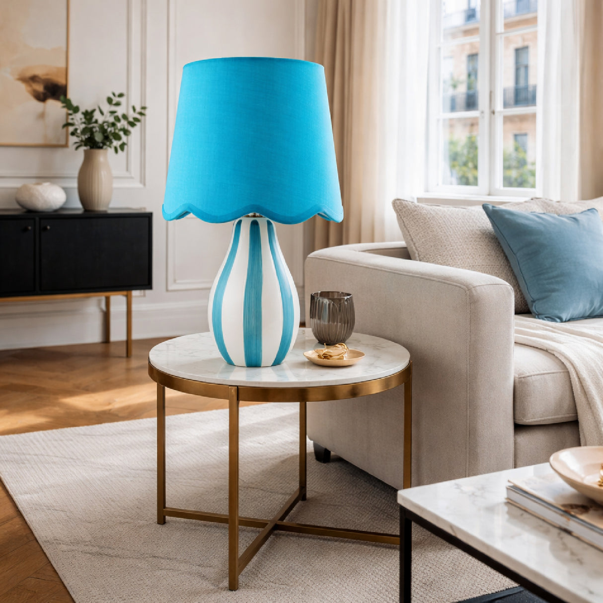 Modern European furniture - Striped Ceramic Seagrass Table Lamp - www.oroa.com | Oroa.com