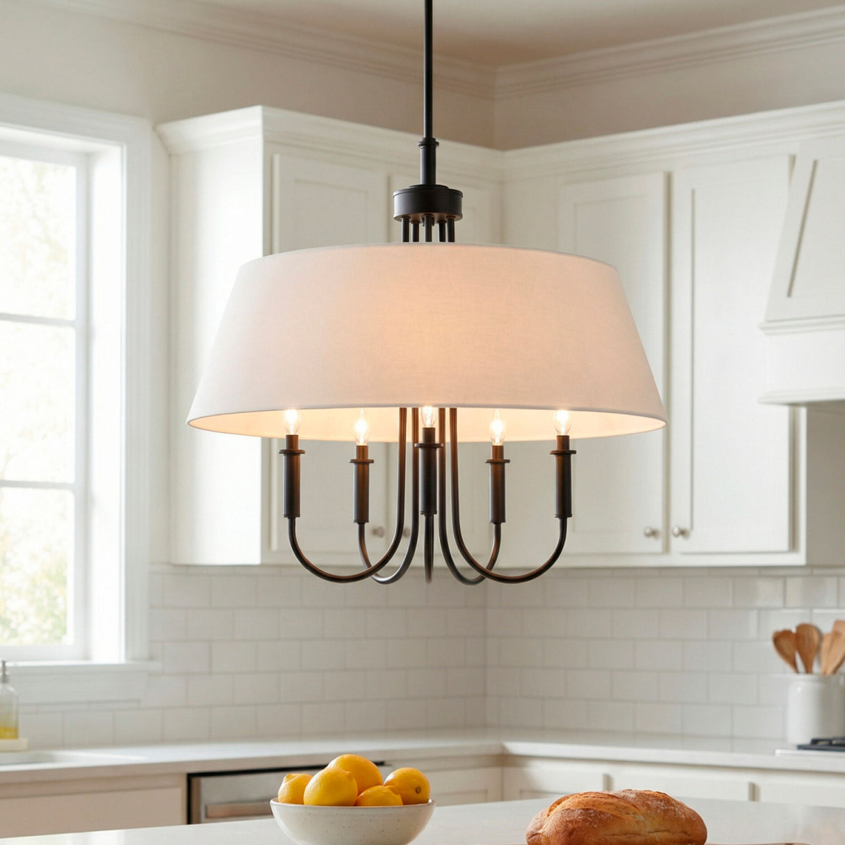Modern European furniture - White Linen 5-Light Chandelier - www.oroa.com | Oroa.com