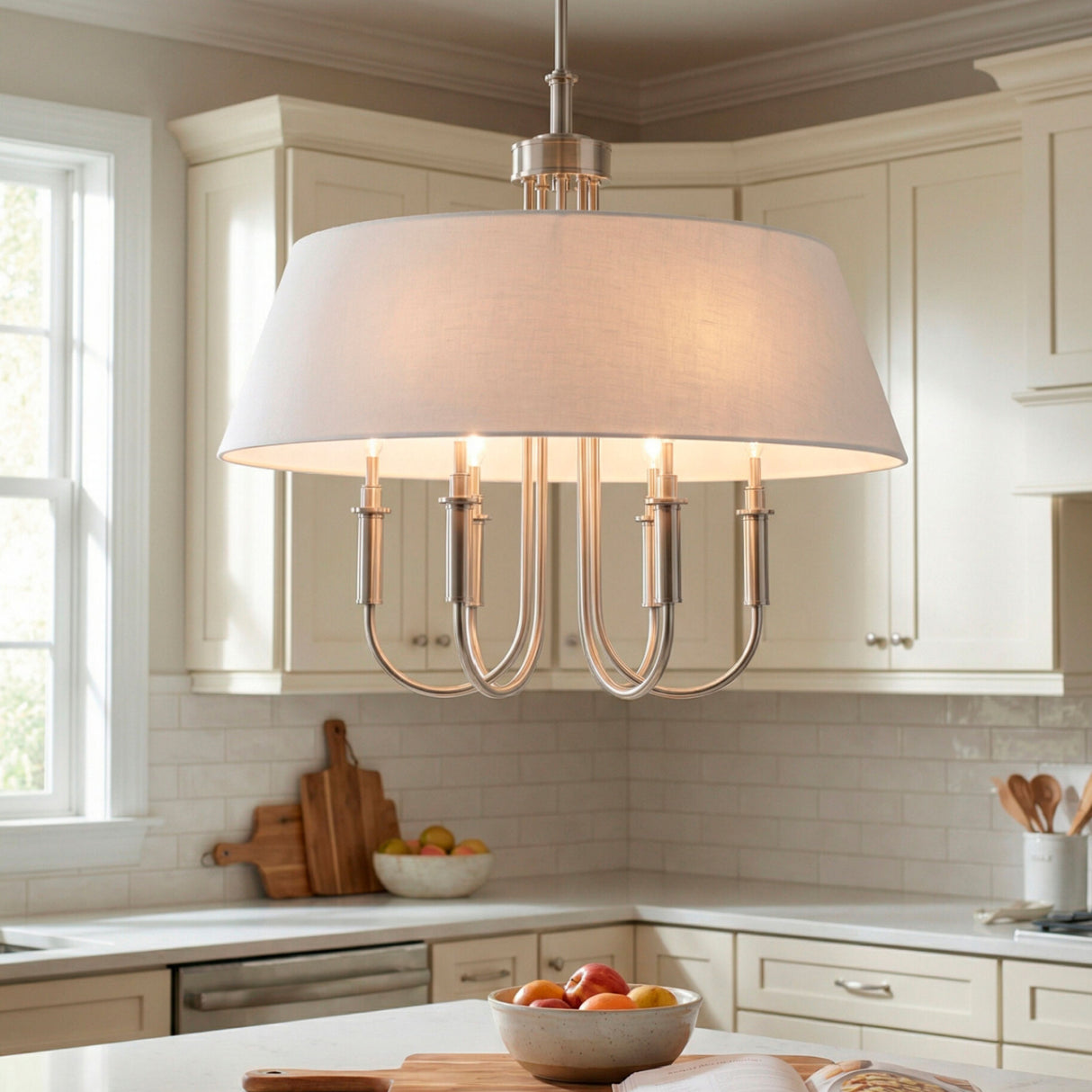 Modern European furniture - White Linen 5-Light Chandelier - www.oroa.com | Oroa.com