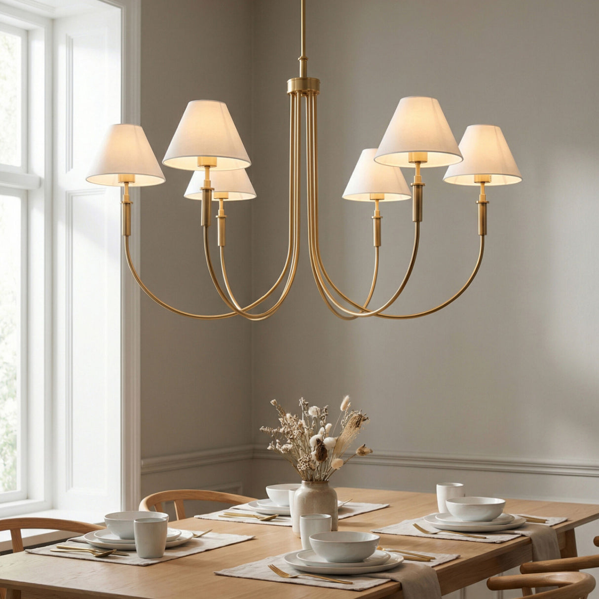 Modern European furniture - Linen Shade 6-Light Chandelier - www.oroa.com | Oroa.com