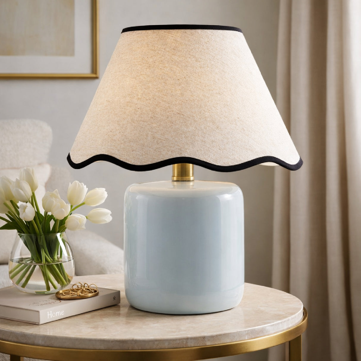 Modern European furniture - Scalloped Linen Ceramic Table Lamp - www.oroa.com | Oroa.com