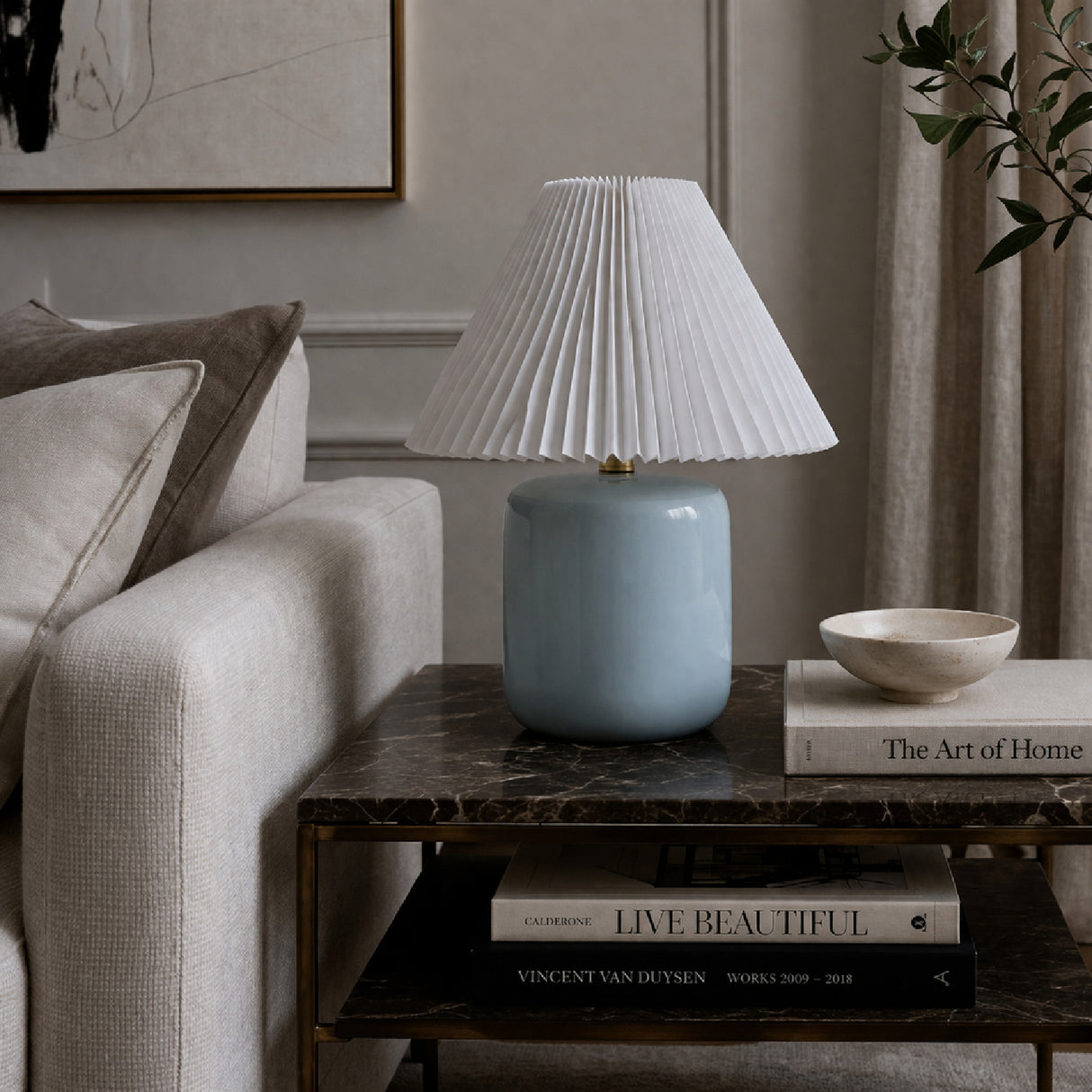 Modern European furniture - Ceramic Pleated Linen Table Lamp - www.oroa.com | Oroa.com