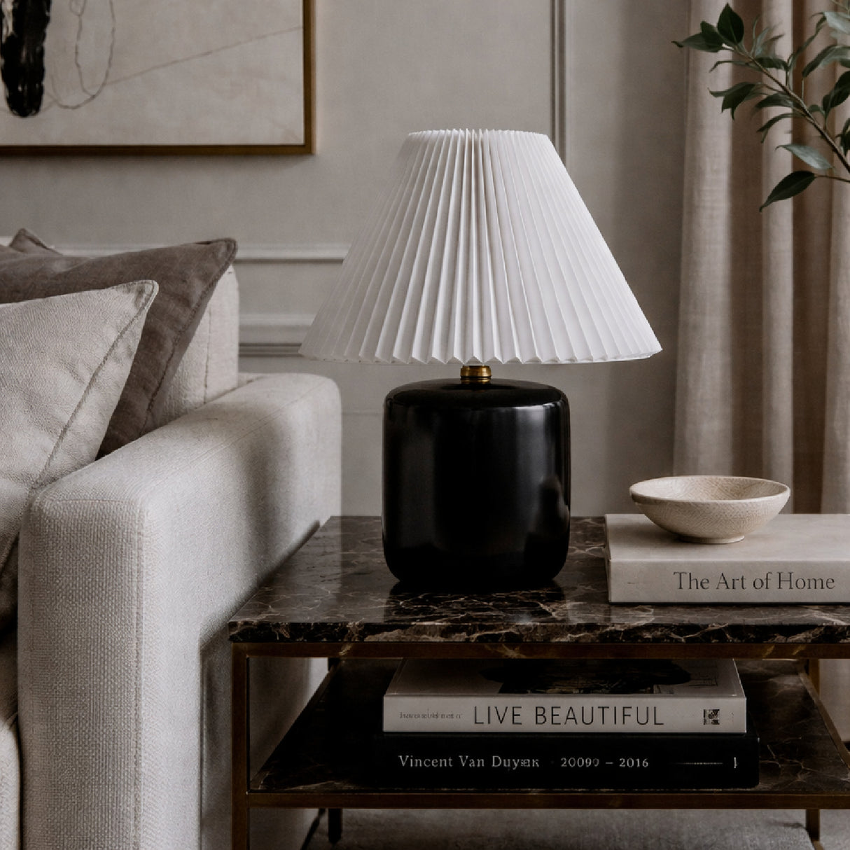 Modern European furniture - Ceramic Pleated Linen Table Lamp - www.oroa.com | Oroa.com
