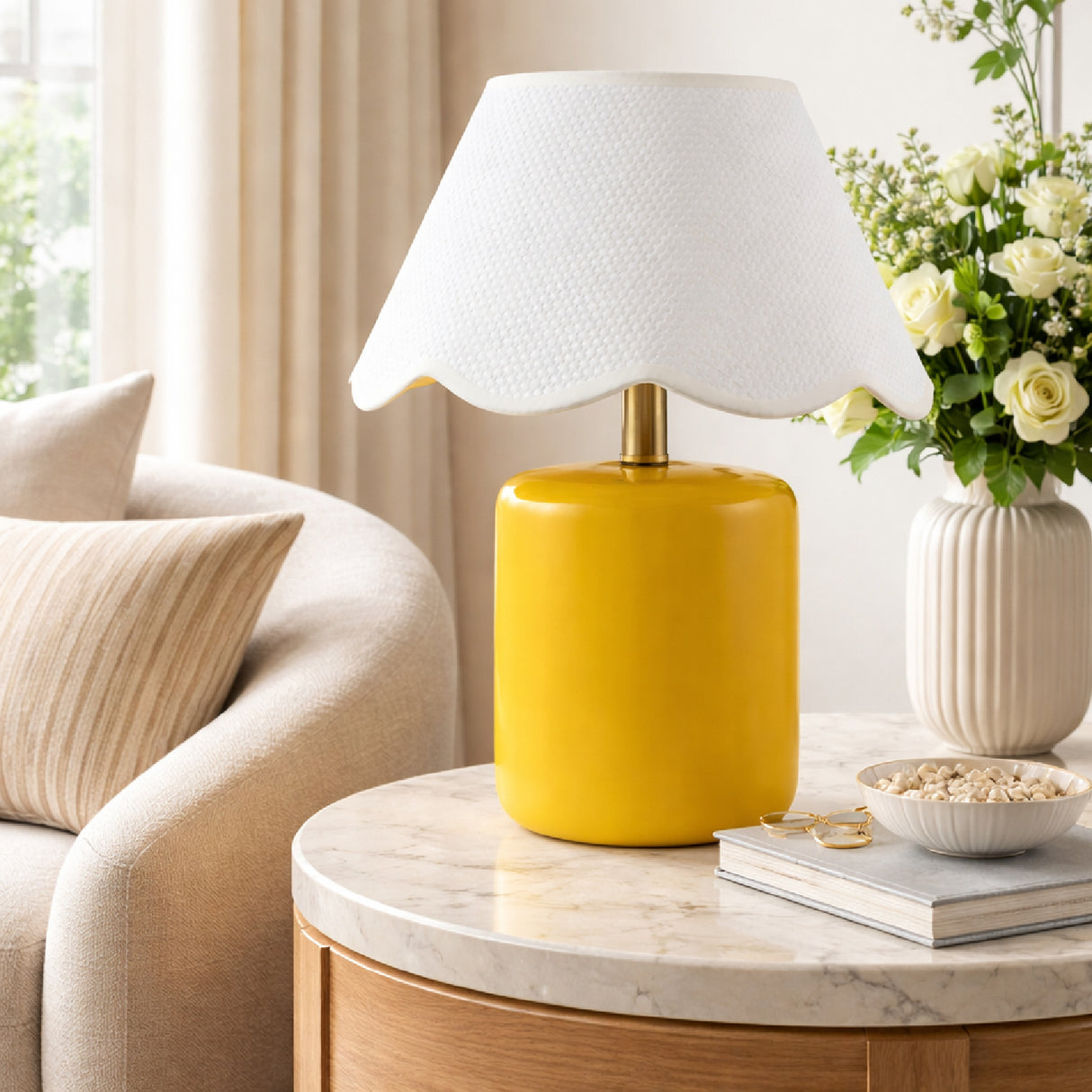 Modern European furniture - Scalloped Seagrass Ceramic Table Lamp - www.oroa.com | Oroa.com