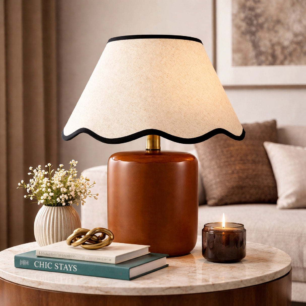 Modern European furniture - Scalloped Linen Ceramic Table Lamp - www.oroa.com | Oroa.com