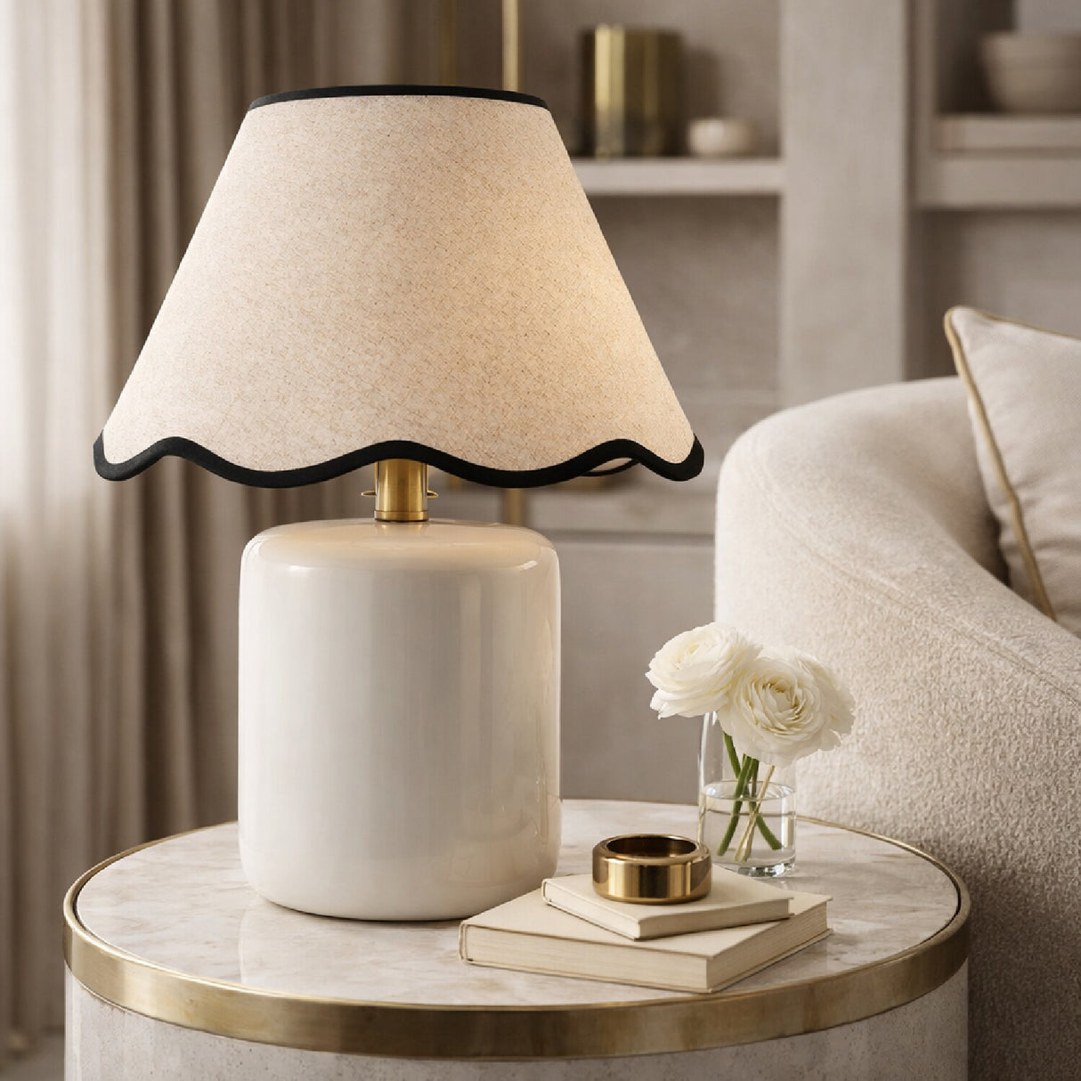 Modern European furniture - Scalloped Linen Ceramic Table Lamp - www.oroa.com | Oroa.com