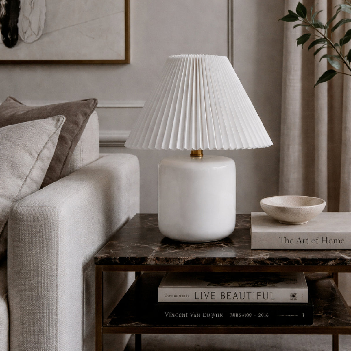 Modern European furniture - Ceramic Pleated Linen Table Lamp - www.oroa.com | Oroa.com