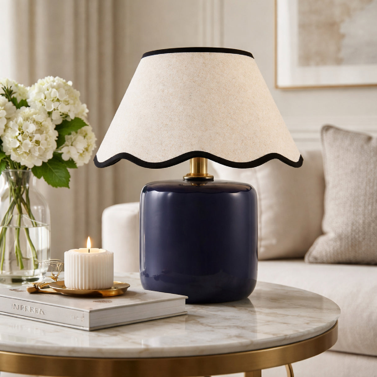 Modern European furniture - Scalloped Linen Ceramic Table Lamp - www.oroa.com | Oroa.com