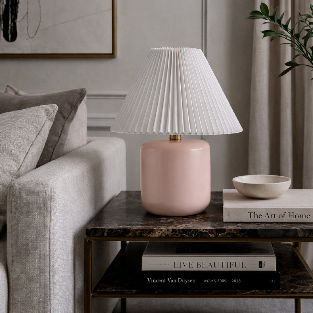Modern European furniture - Ceramic Pleated Linen Table Lamp - www.oroa.com | Oroa.com