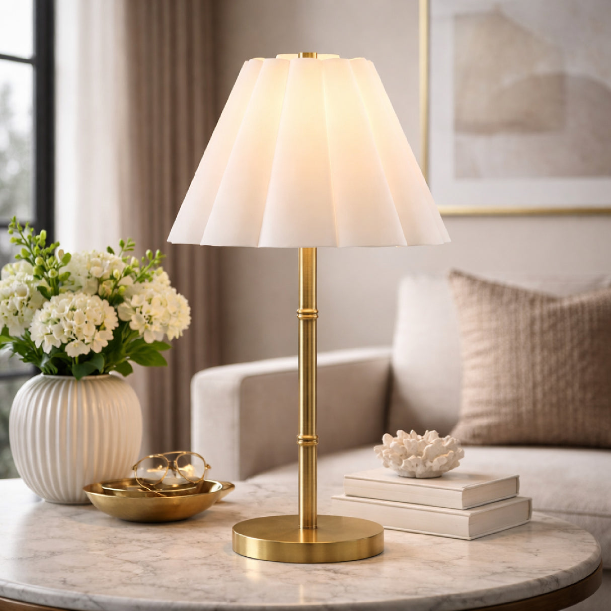 Modern European furniture - White Scalloped Linen Table Lamp - www.oroa.com | Oroa.com