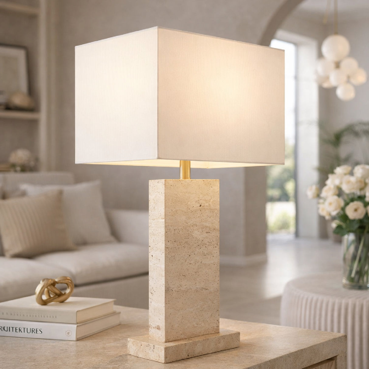 Modern European furniture - Rectangular Brushed Marble Table Lamp - www.oroa.com | Oroa.com