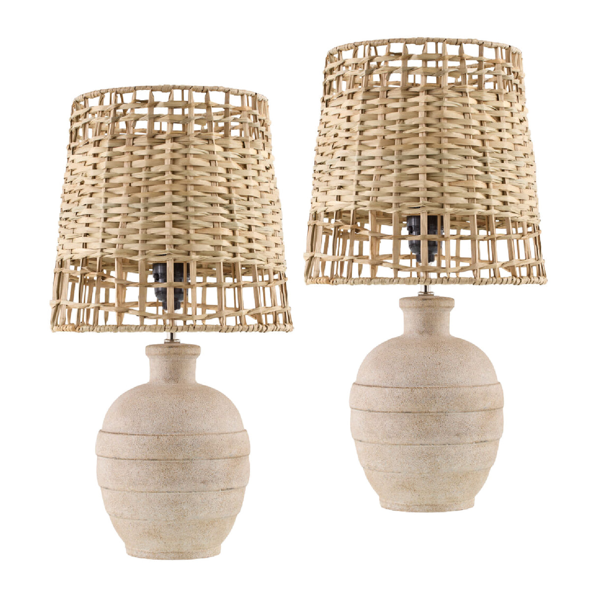 Modern European furniture - Woven Seagrass Ceramic Table Lamps (2) - www.oroa.com | Oroa.com