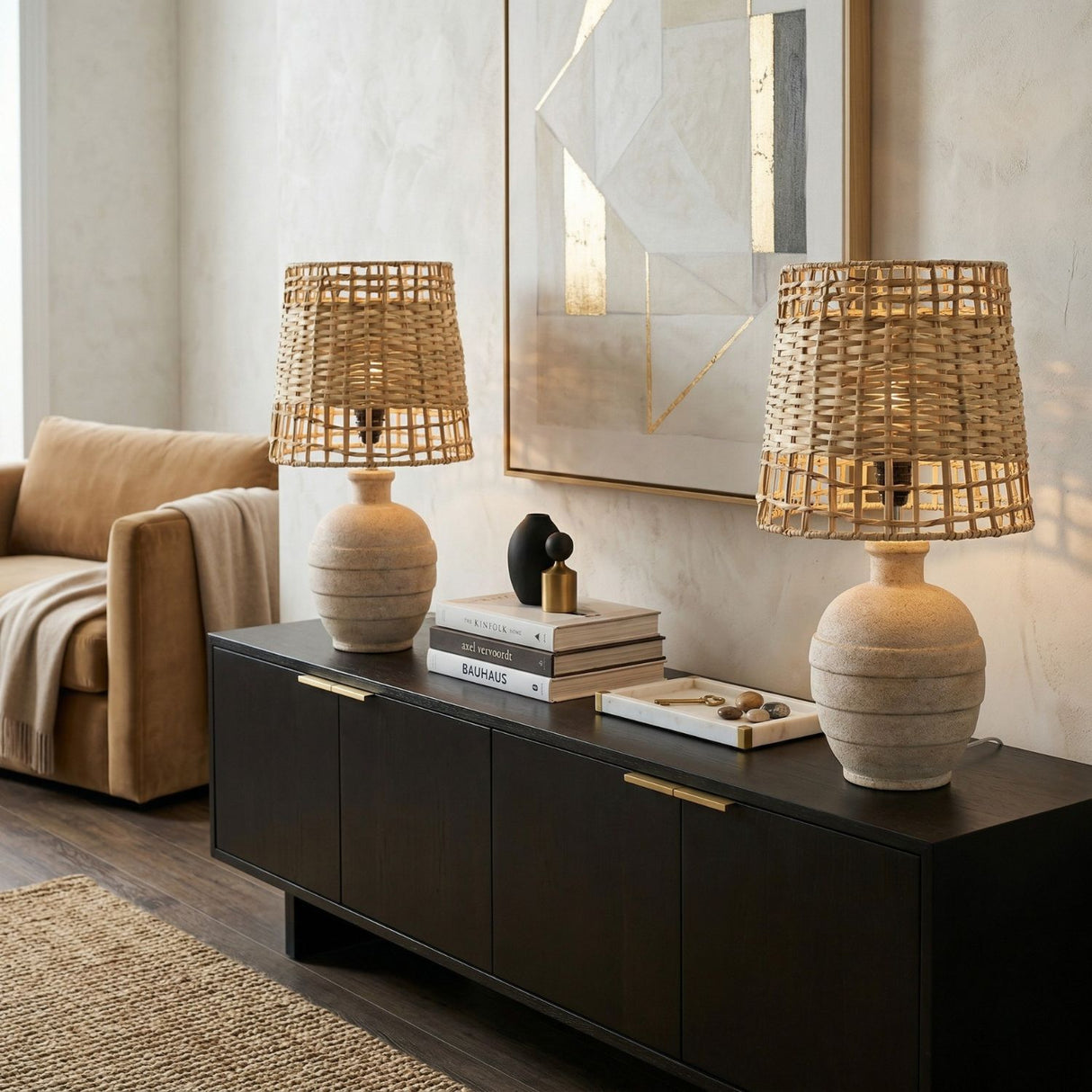 Modern European furniture - Woven Seagrass Ceramic Table Lamps (2) - www.oroa.com | Oroa.com