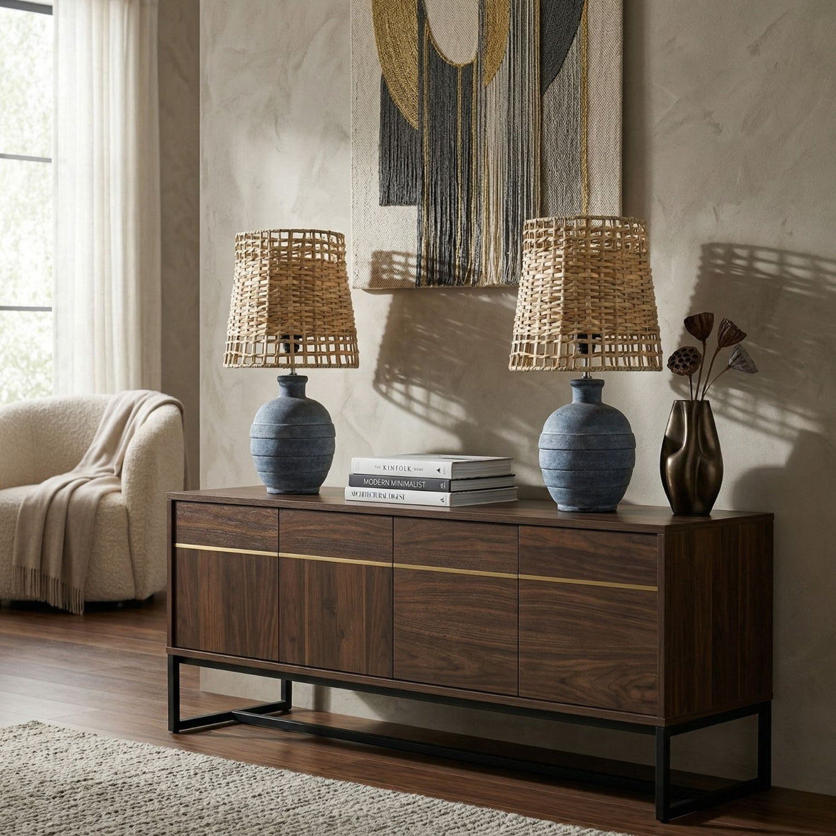 Modern European furniture - Woven Seagrass Ceramic Table Lamps (2) - www.oroa.com | Oroa.com