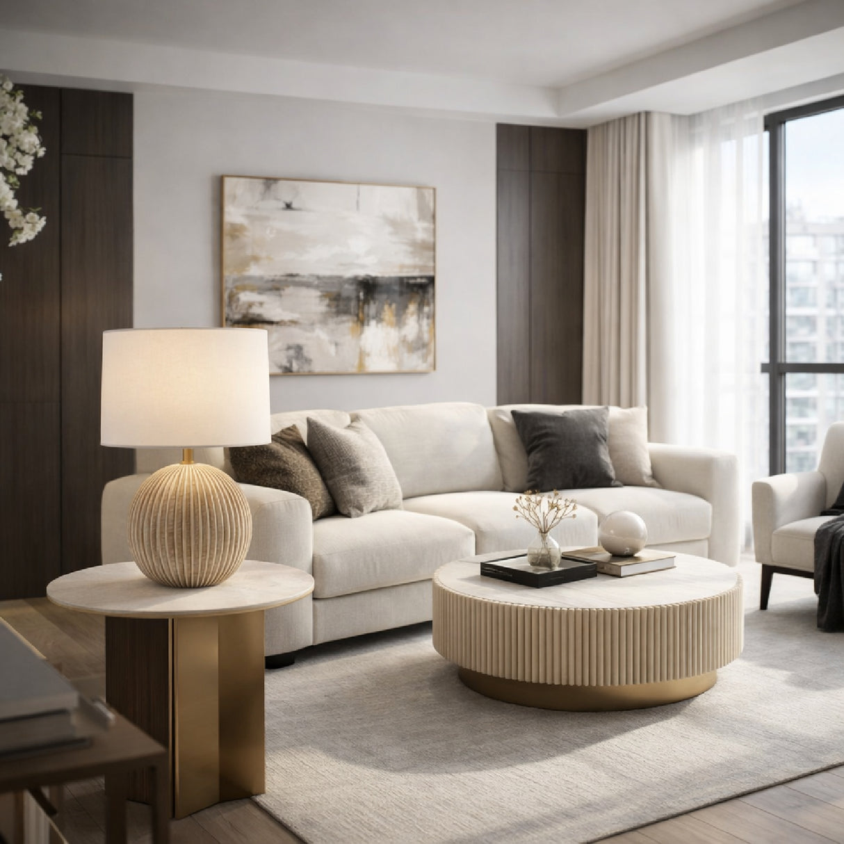Modern European furniture - Rounded Carved Ceramic Table Lamp - www.oroa.com | Oroa.com