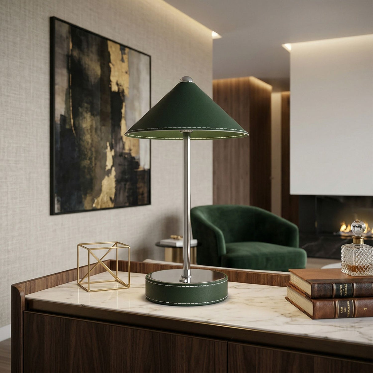 Modern European furniture - Empire Leather Shade Table Lamp - www.oroa.com | Oroa.com