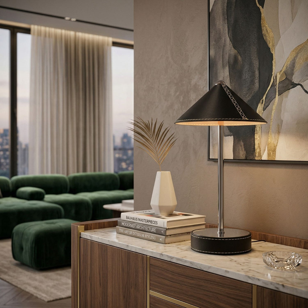 Modern European furniture - Empire Leather Shade Table Lamp - www.oroa.com | Oroa.com