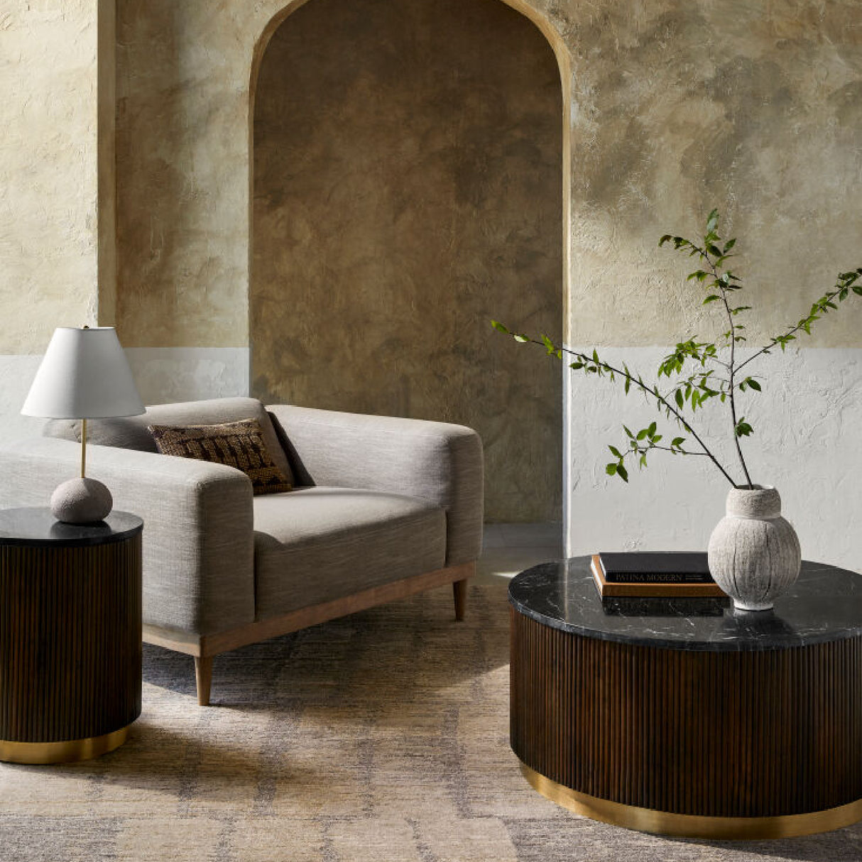 Modern European furniture - Reeded Wood Marble End Table - www.oroa.com | Oroa.com