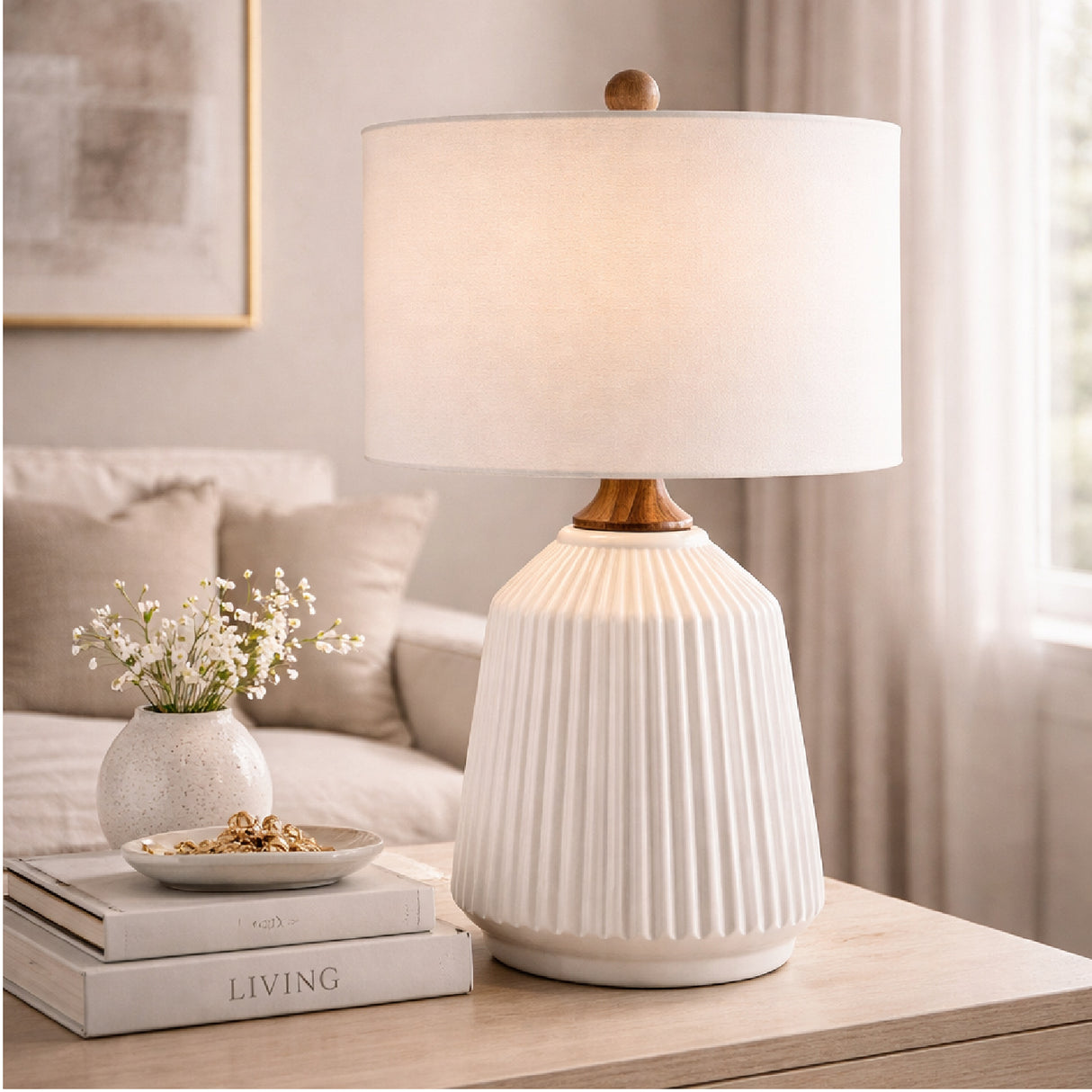 Modern European furniture - Reeded Glazed Ceramic Table Lamp - www.oroa.com | Oroa.com