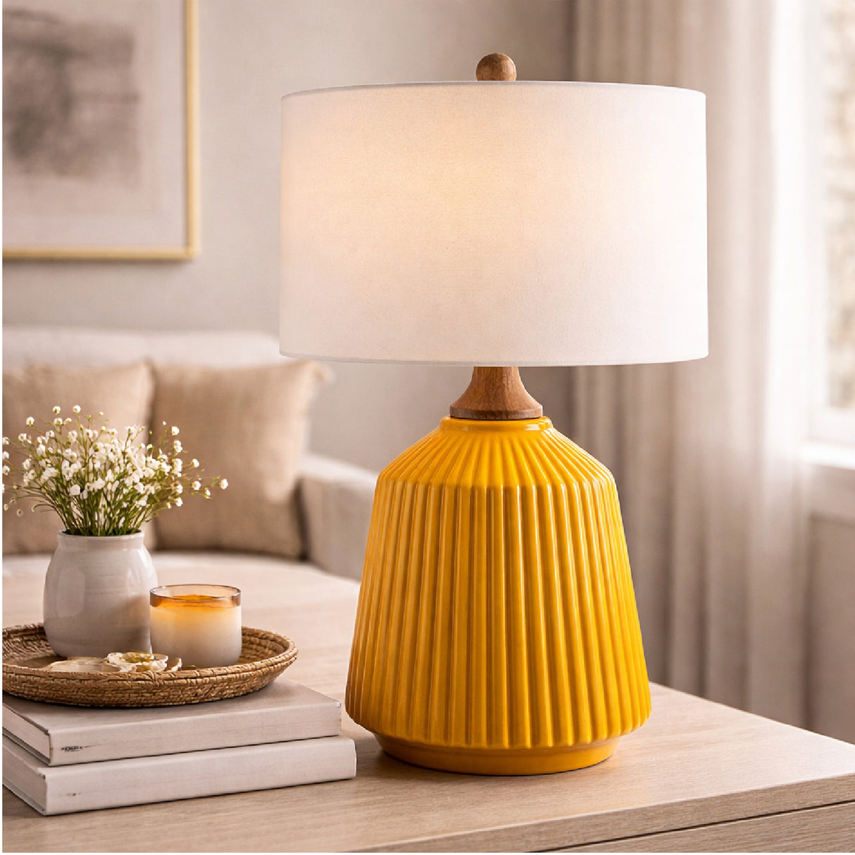Modern European furniture - Reeded Glazed Ceramic Table Lamp - www.oroa.com | Oroa.com