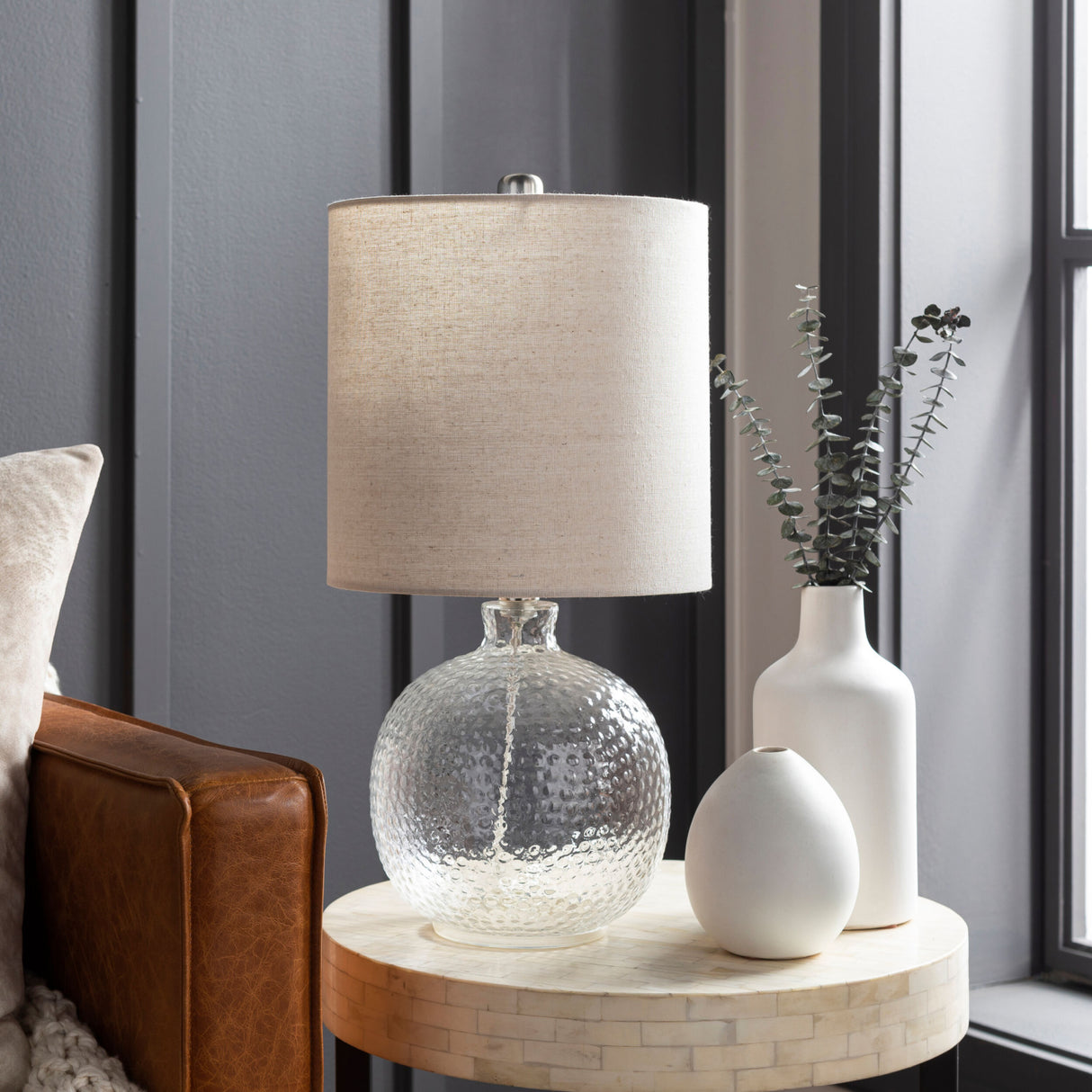 Modern European furniture - Beige Linen Glass Table Lamp - www.oroa.com | Oroa.com