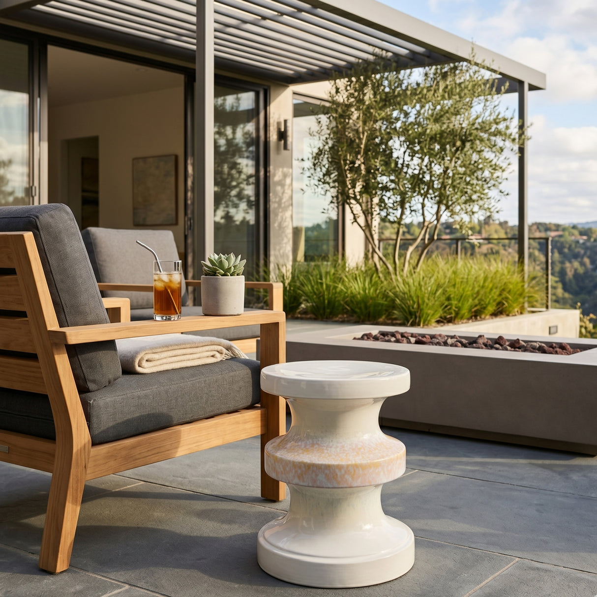 Modern European furniture - Two-Toned Layered Ceramic Garden Stool - www.oroa.com | Oroa.com