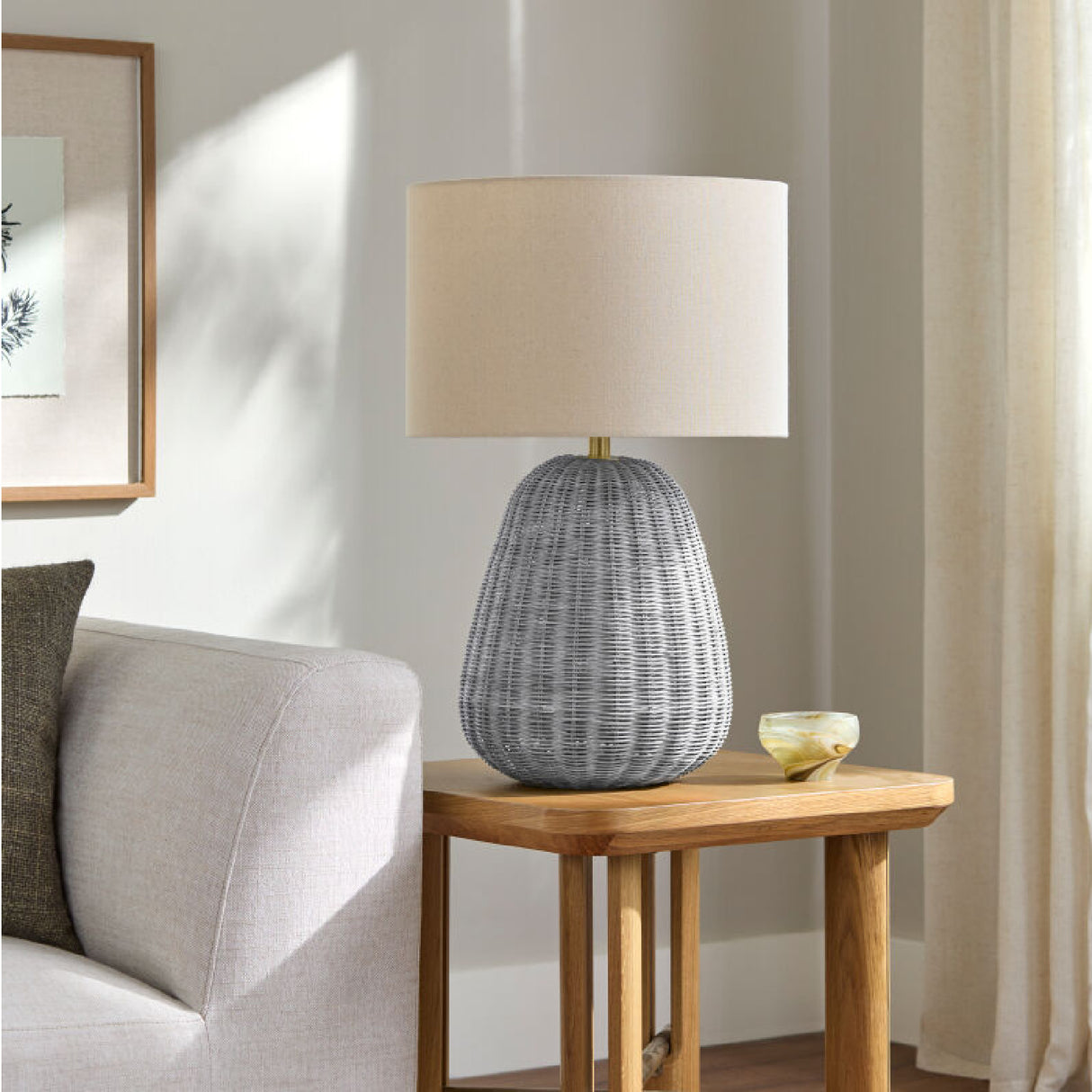 Modern European furniture - Hand-painted Rattan Linen Table Lamp - www.oroa.com | Oroa.com