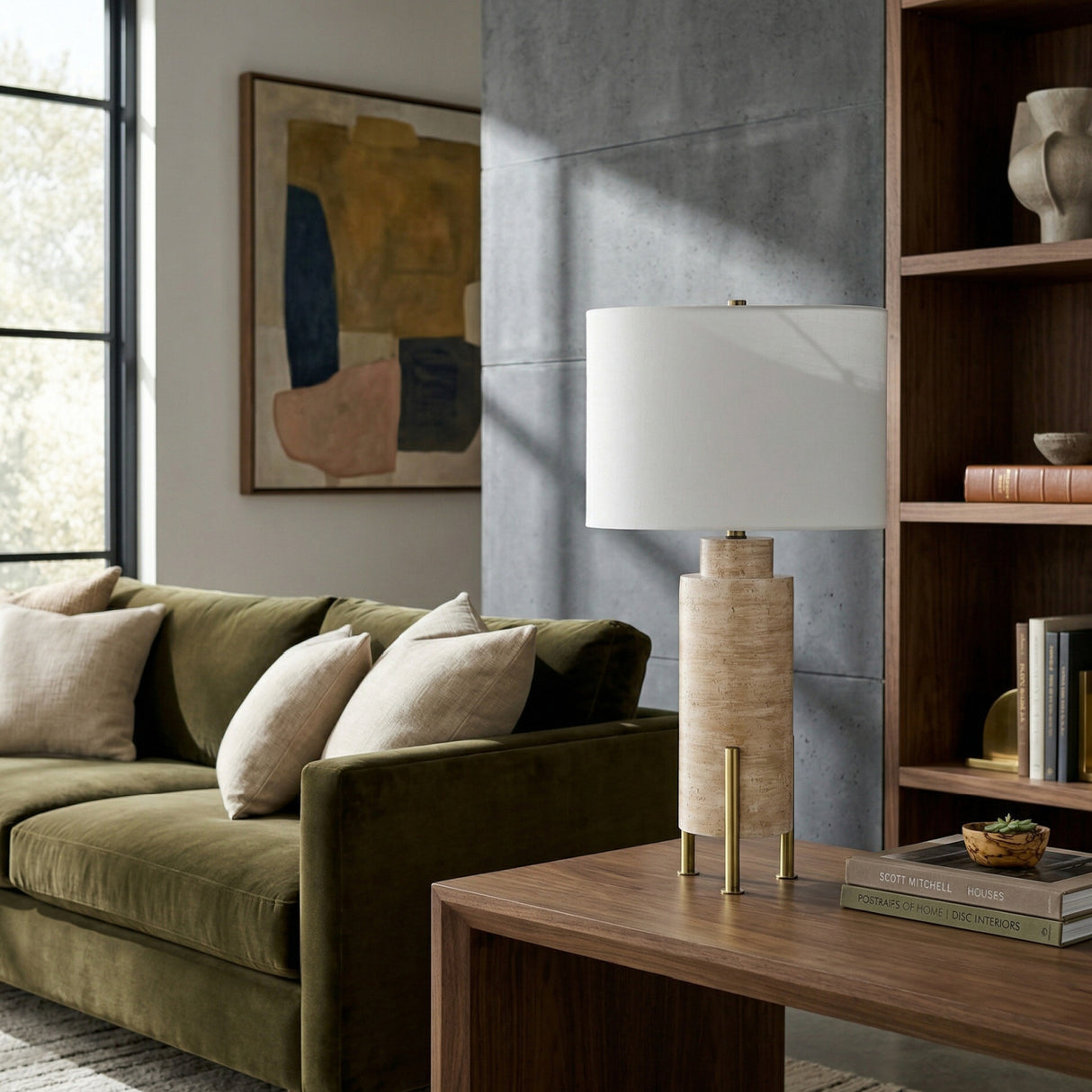 Modern European furniture - Beige Cement Linen Table Lamp - www.oroa.com | Oroa.com