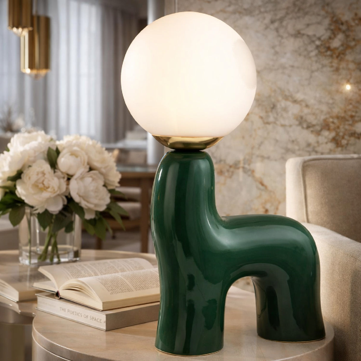 Modern European furniture - White Glass Sculptural Table Lamp - www.oroa.com | Oroa.com