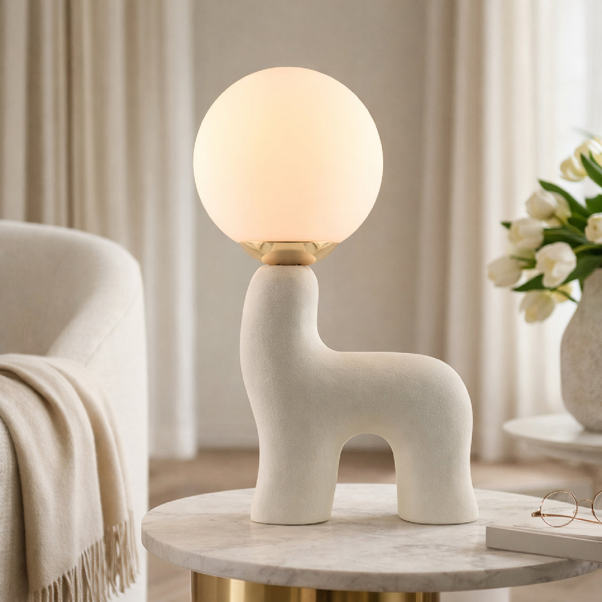 Modern European furniture - White Glass Sculptural Table Lamp - www.oroa.com | Oroa.com