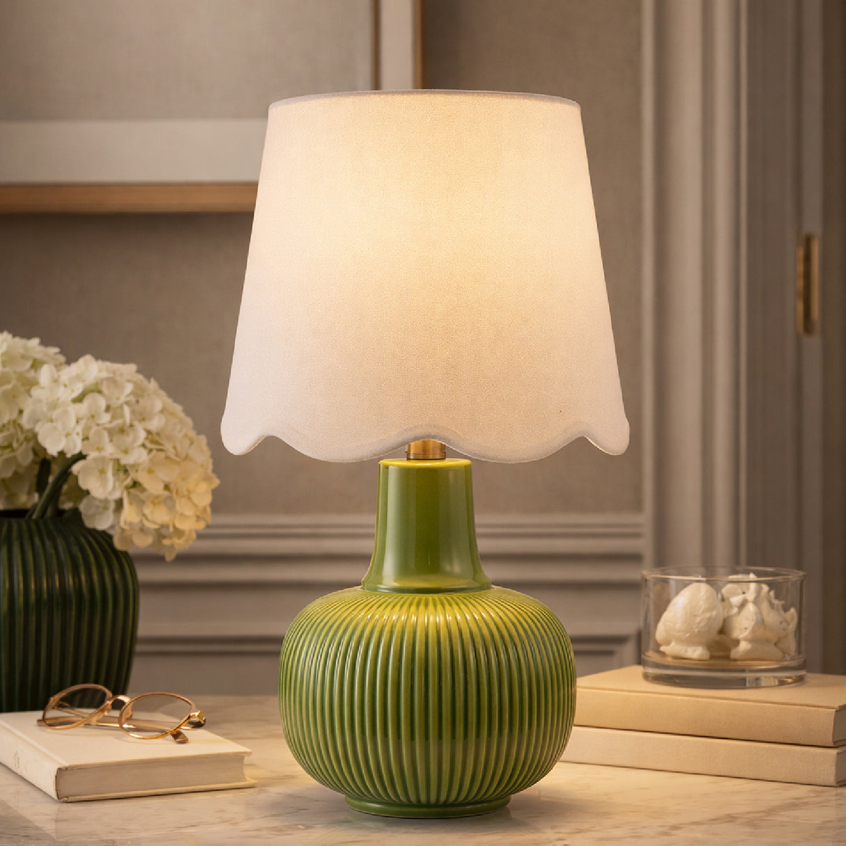 Modern European furniture - Scalloped White Linen Table Lamp - www.oroa.com | Oroa.com