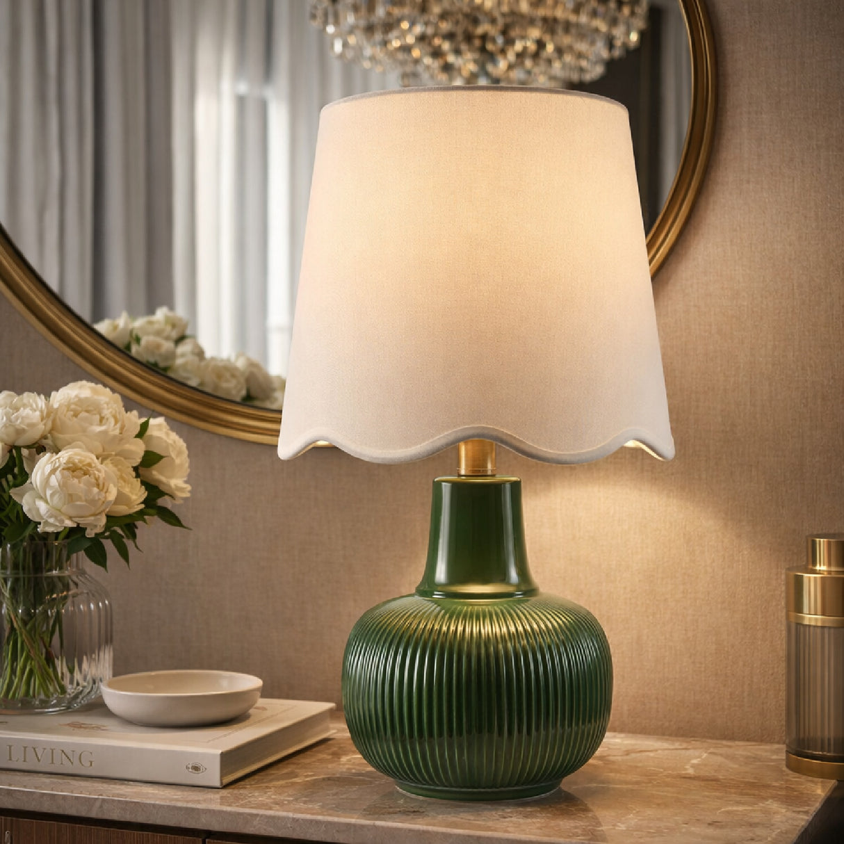 Modern European furniture - Scalloped White Linen Table Lamp - www.oroa.com | Oroa.com