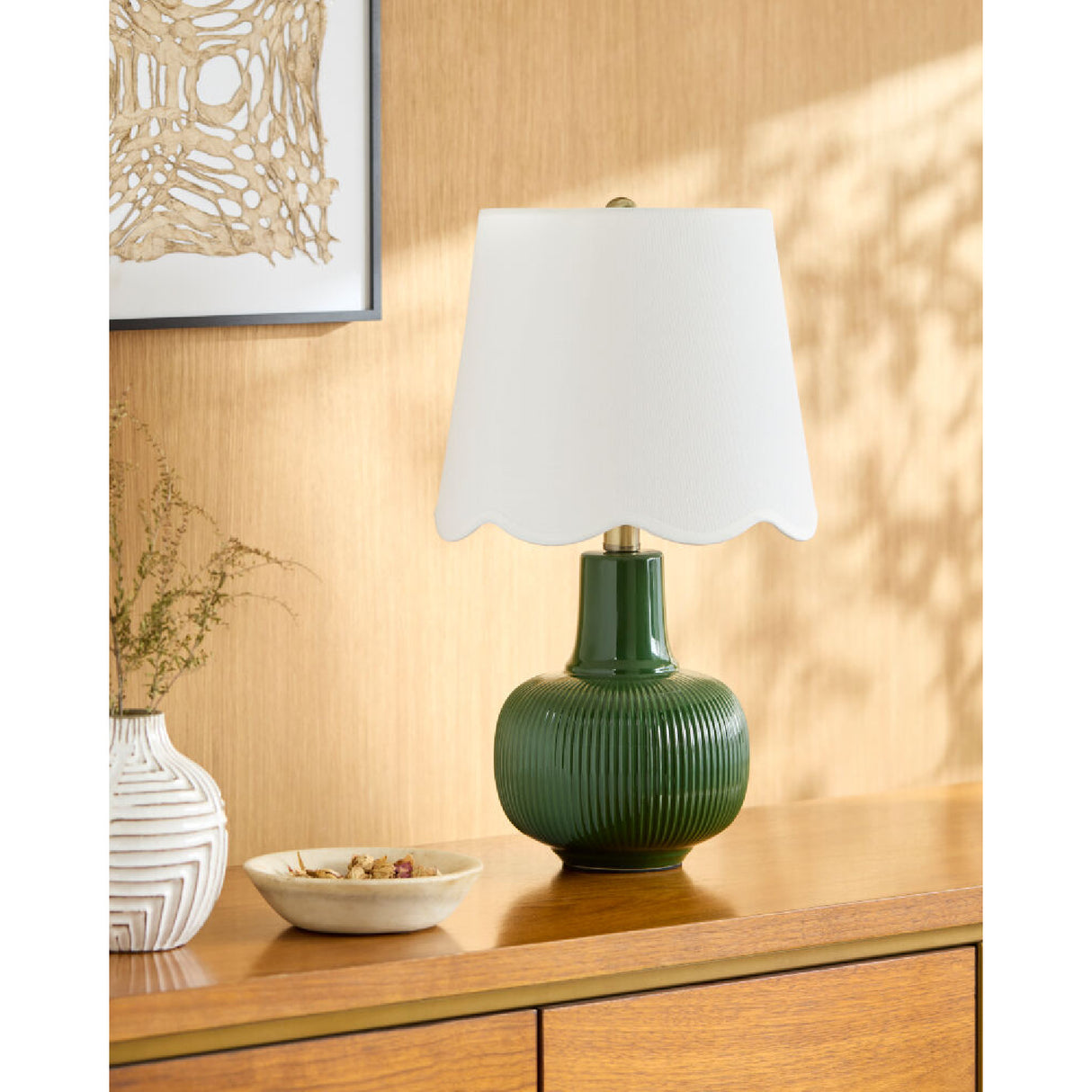 Modern European furniture - Scalloped White Linen Table Lamp - www.oroa.com | Oroa.com