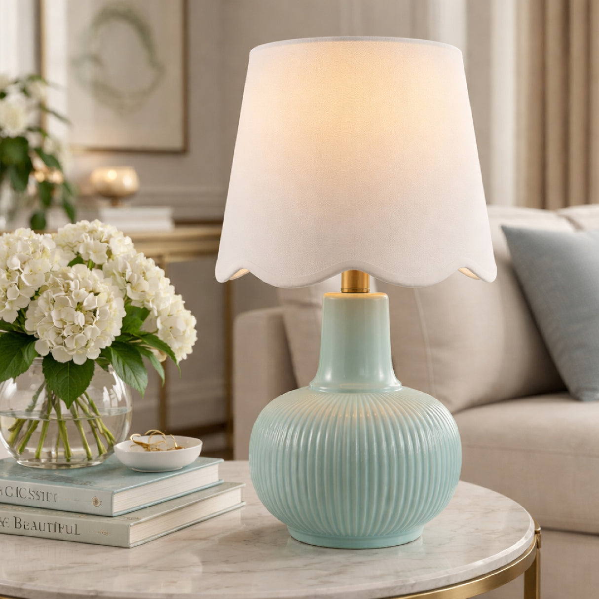 Modern European furniture - Scalloped White Linen Table Lamp - www.oroa.com | Oroa.com