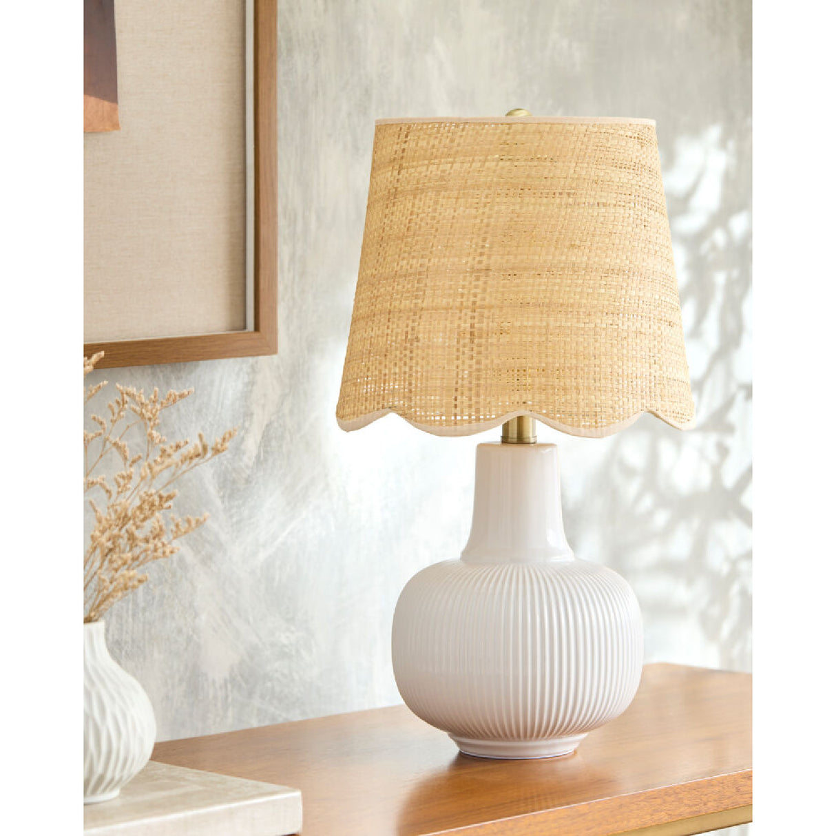 Modern European furniture - Scalloped Beige Jute Table Lamp - www.oroa.com | Oroa.com