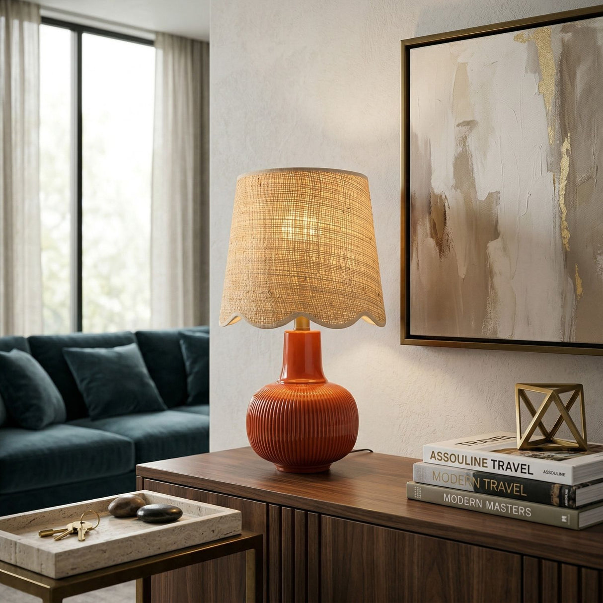 Modern European furniture - Scalloped Beige Jute Table Lamp - www.oroa.com | Oroa.com