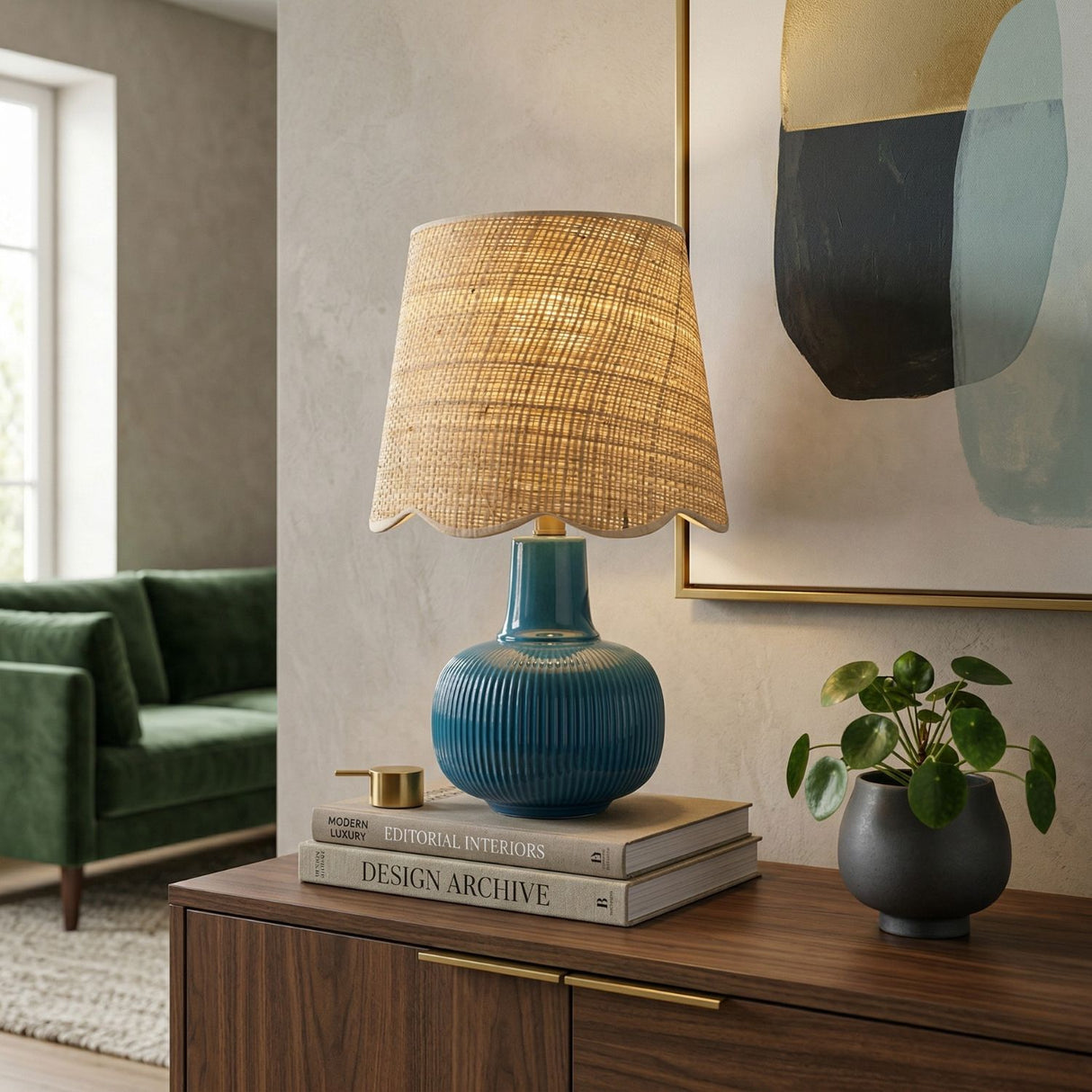Modern European furniture - Scalloped Beige Jute Table Lamp - www.oroa.com | Oroa.com