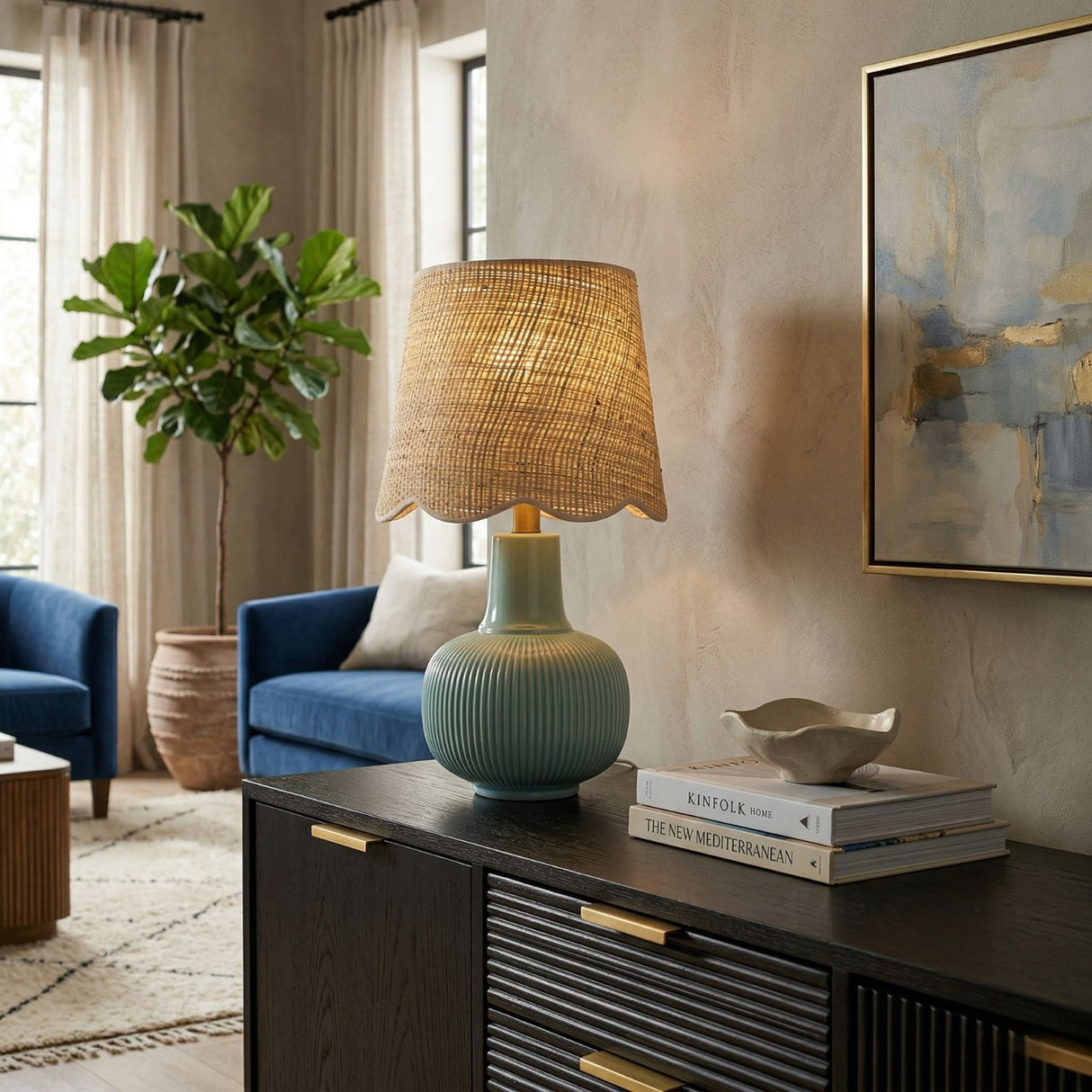 Modern European furniture - Scalloped Beige Jute Table Lamp - www.oroa.com | Oroa.com