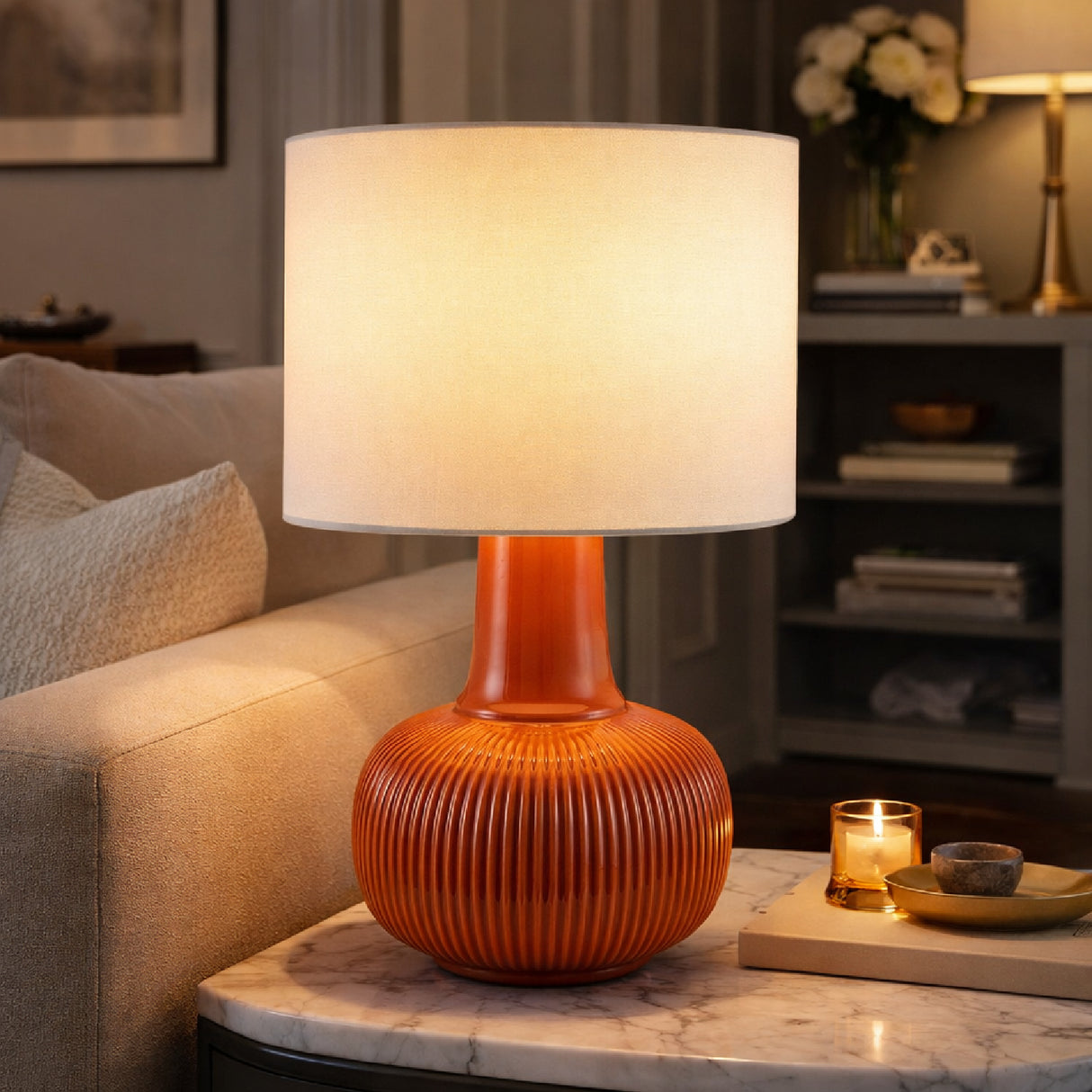Modern European furniture - Reeded Ceramic Accent Table Lamp - www.oroa.com | Oroa.com
