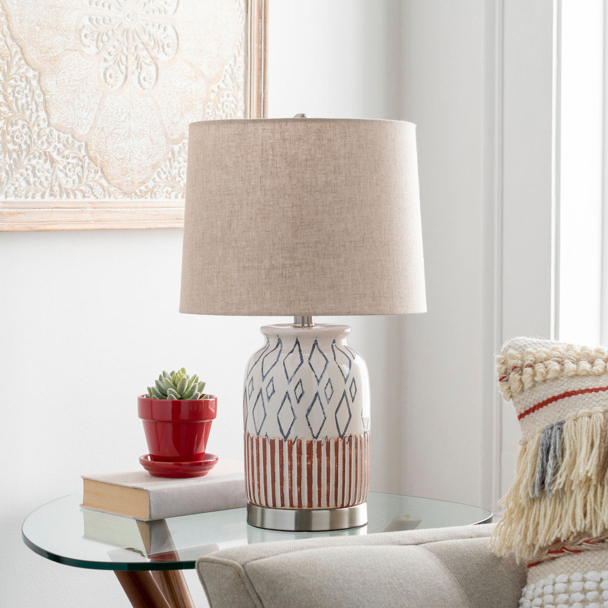Modern European furniture - Geometric Patterned Ceramic Table Lamp - www.oroa.com | Oroa.com