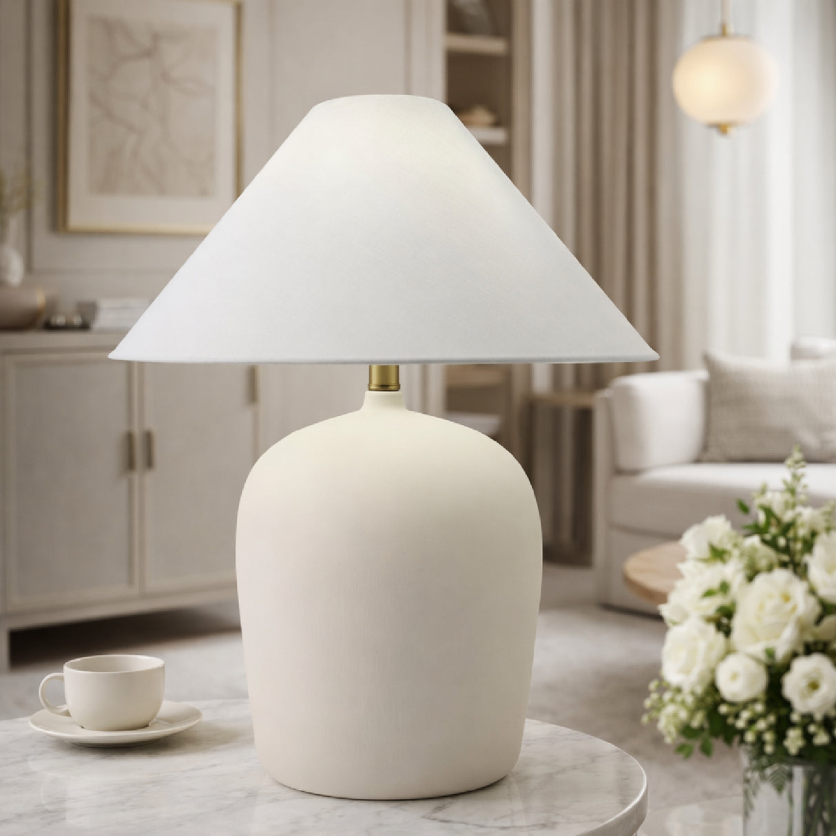 Modern European furniture - White Linen Empire Table Lamp - www.oroa.com | Oroa.com