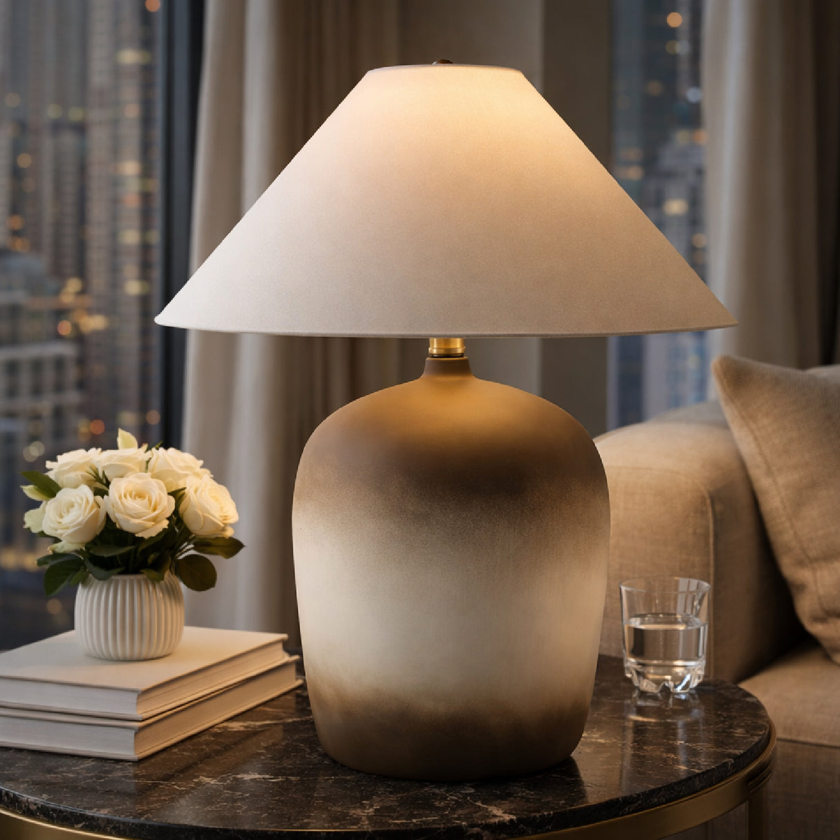 Modern European furniture - White Linen Empire Table Lamp - www.oroa.com | Oroa.com