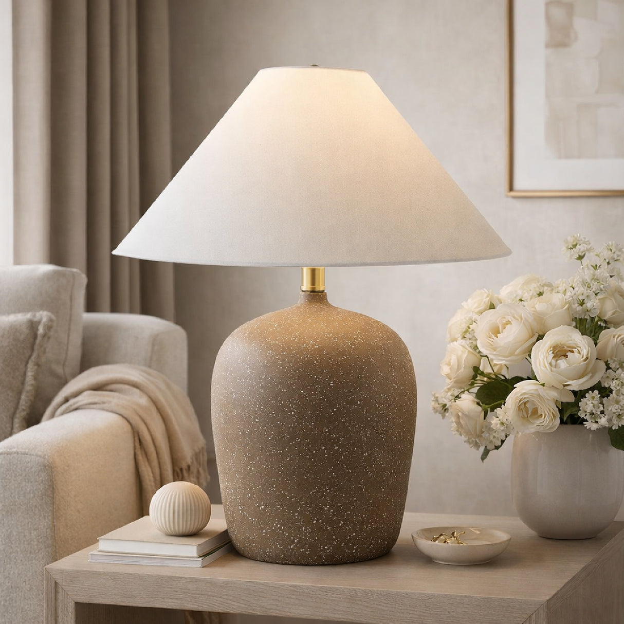 Modern European furniture - White Linen Empire Table Lamp - www.oroa.com | Oroa.com