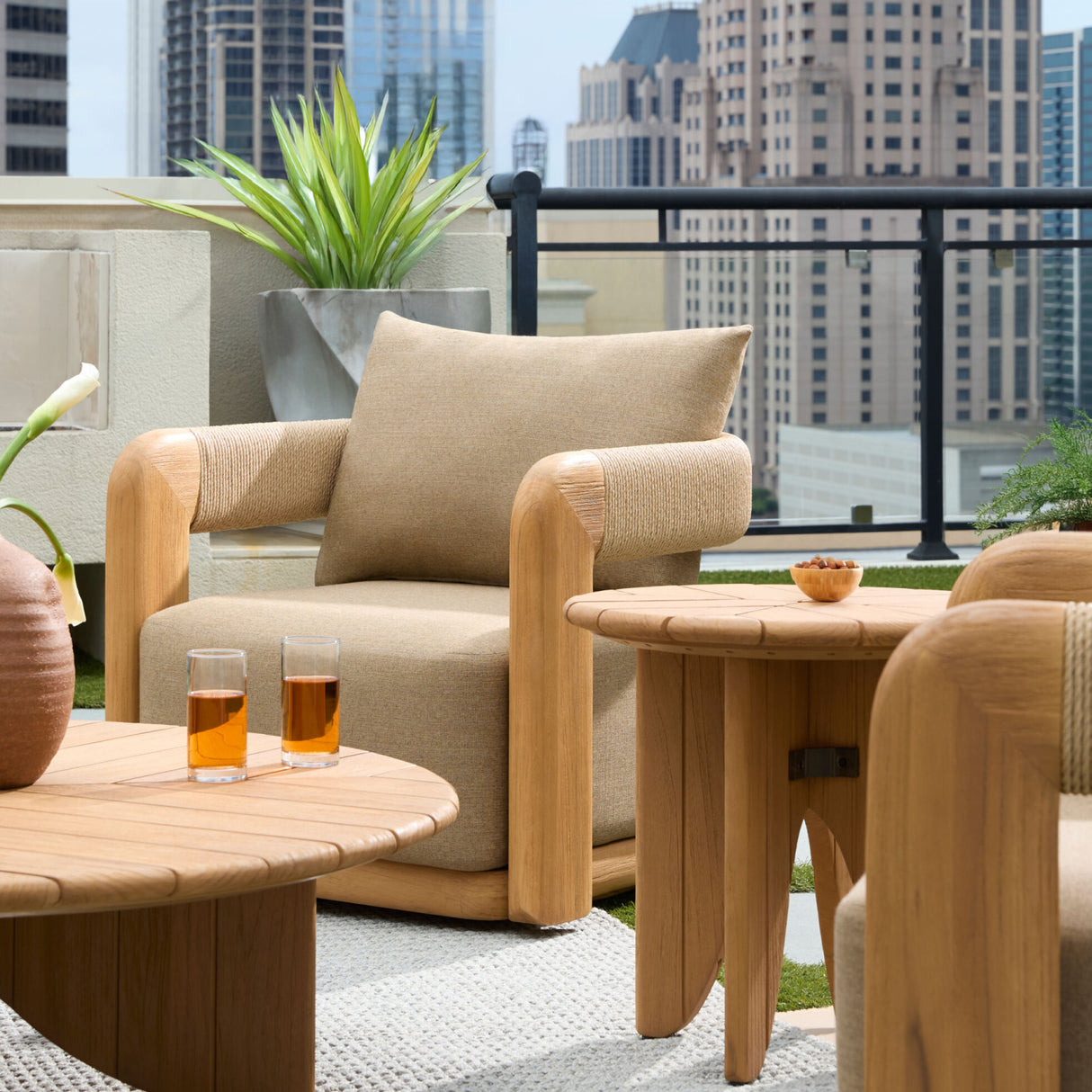 Modern European furniture - Cushioned Teak Outdoor Swivel Chair - www.oroa.com | Oroa.com