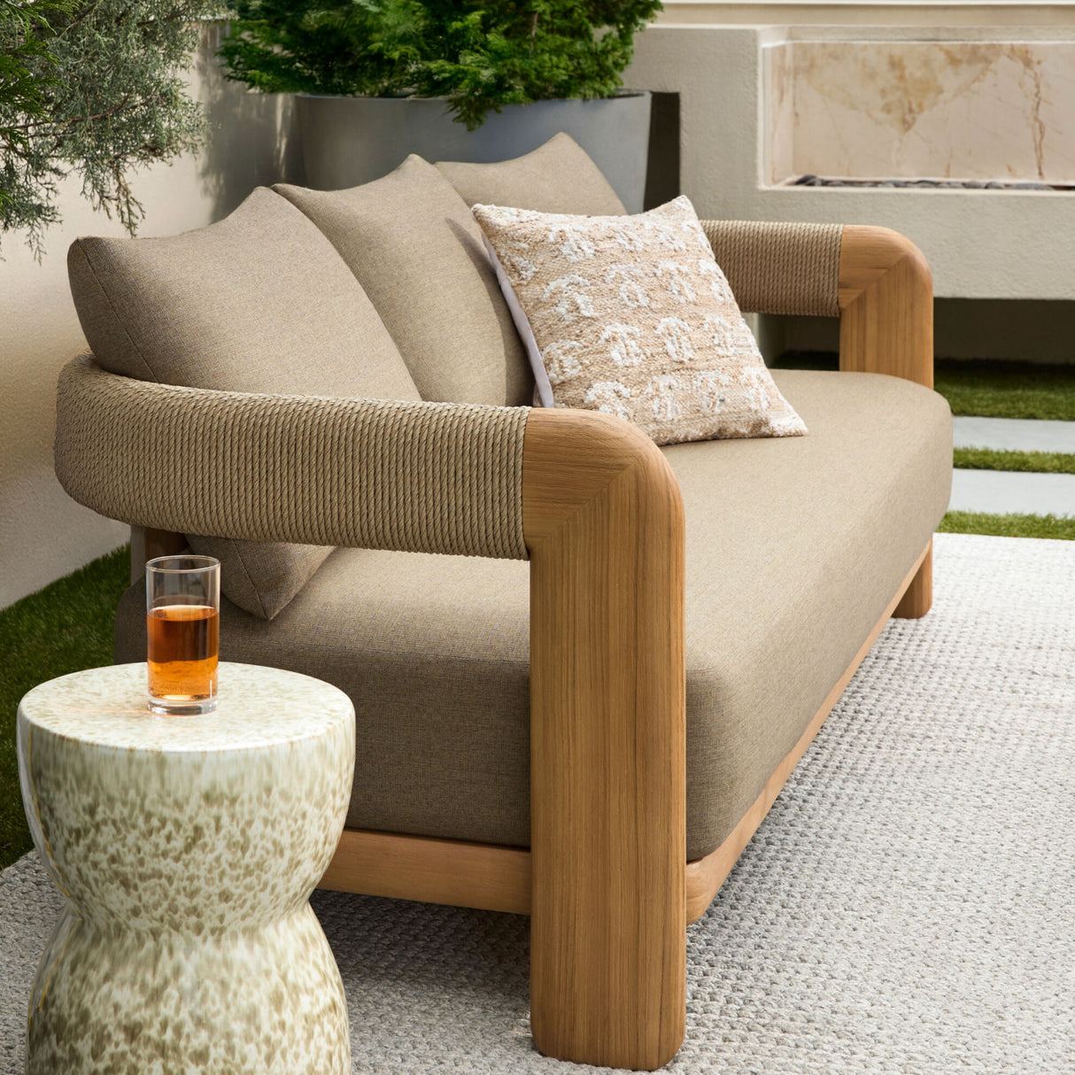 Modern European furniture - Cushioned Teak Outdoor Sofa - www.oroa.com | Oroa.com